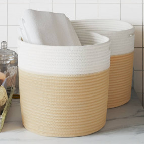 Storage Basket Beige and White 100% Cotton 11.0 x 11.0 ...