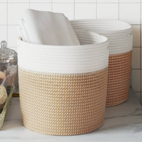 Storage Basket Brown and white 100% Cotton 11.0x11.0 in