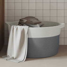 Storage Basket Grey and White 100% Cotton 15.7 x 9.8 in...