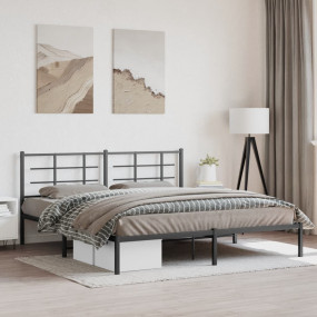 Bed Frame Black Powder-Coated Steel Double Modern & Dur...