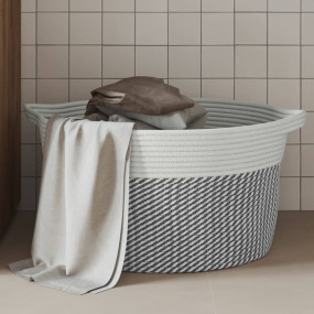 Storage Basket Grey and White 100% Cotton Medium Foldab...