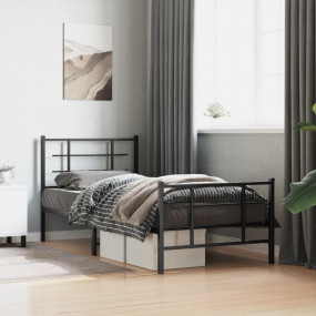 Bed Frame Black Powder-Coated Steel Single Bed Frame