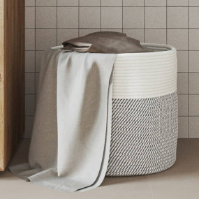 Storage Basket Grey and White 100% Cotton Medium Collap...