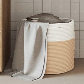 Storage Basket Beige and White Woven Cotton 15.7 x 13.8...