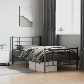 Bed Frame Black Powder-Coated Steel 42.1x79.9 in Metal ...