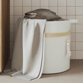 Storage Basket White 100% cotton 15.0x14.2 in Collapsib...