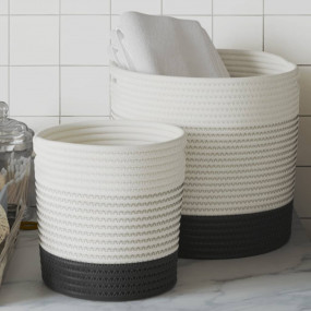 Storage Basket White and Black 100% cotton Large Foldab...