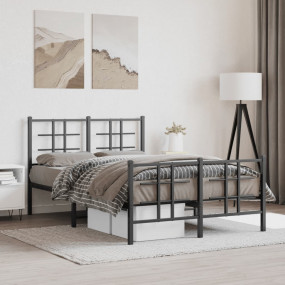 Bed Frame Black Powder-Coated Steel Full Bed Frame Rect...