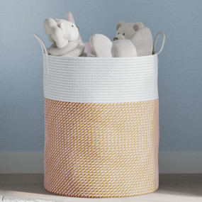 Storage Basket Brown and white Woven cotton ropes T Fol...