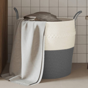 Storage Basket Grey and White Cotton Medium Foldable