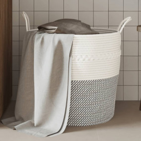 Storage Basket Grey and White 100% Cotton Medium Collap...