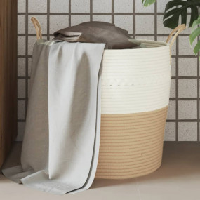Storage Basket Beige and White 100% Cotton Medium Colla...