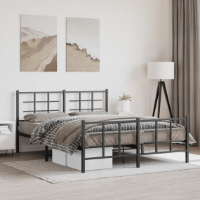 Bed Frame Black Powder-Coated Steel King Size Bed Frame
