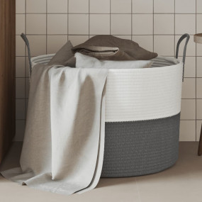 Storage Basket Grey and White Woven Cotton Ropes