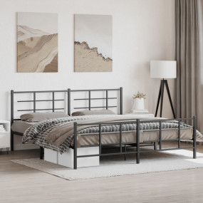 Bed Frame Black Steel Double Bed Frame Rectangular Mode...