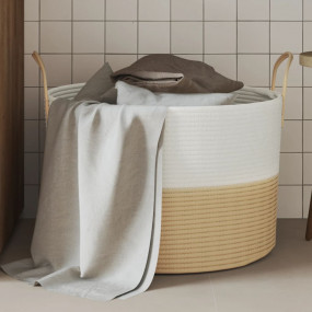 Storage Basket Beige and White Woven cotton rope 20.1x1...