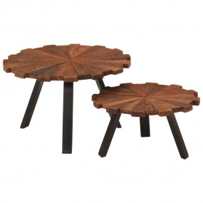 Coffee Table Set of 2 Brown Solid reclaimed wood and ir...