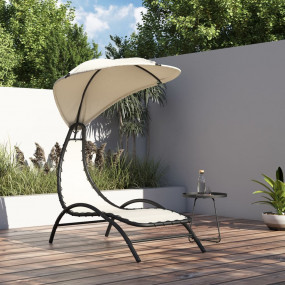 Sun Lounger With Canopy Cream