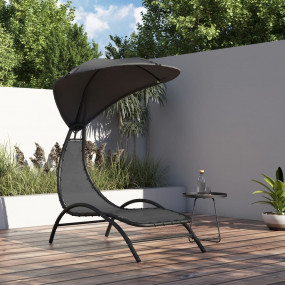 Sun Lounger With Canopy Dark Grey Textilene, Fabric, St...