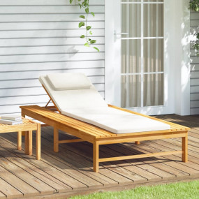 Sun Lounger Cream white Solid acacia wood and polyester...