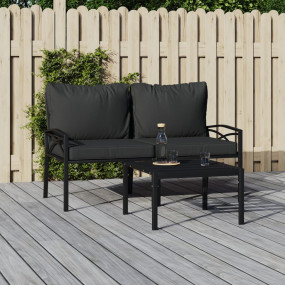 Garden Chair Set of 2 Black and grey Powder-coated stee...