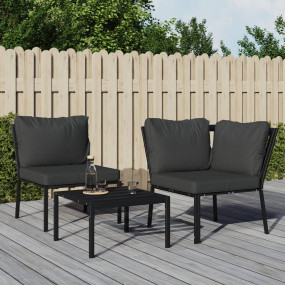Garden Chair Set of 2 Black and Grey Powder-coated stee...