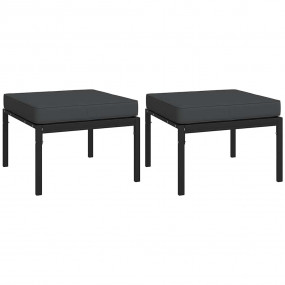 Garden Footstool Black and Grey Powder-Coated Steel, Po...
