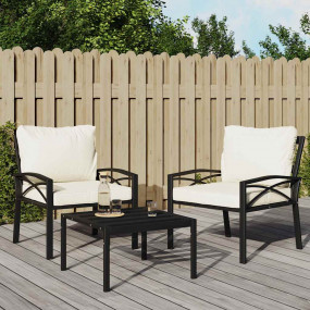 Patio Chair Set of 2 Black and Sand Powder-coated Steel...