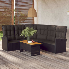 Corner Sofa Black Poly Rattan, powder-coated steel, pol...