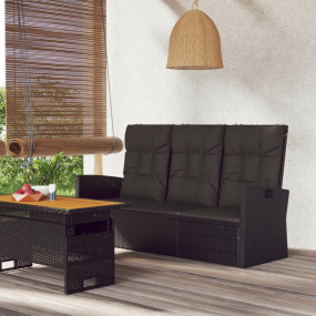 Garden Bench Black Poly rattan 3 Seater Adjustable Armr...