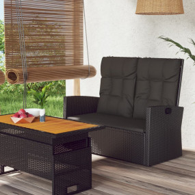 Garden Bench Black PE rattan 2 Seater Garden Bench Rect...