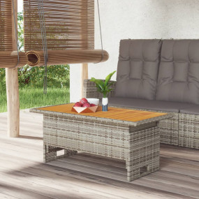Garden Table Grey Solid Acacia wood, PE rattan, Powder-...