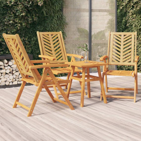 Reclining Garden Chair Set of 3 Natural wood Solid acac...