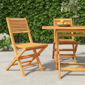 Folding Garden Chair Set of 2 Natural Wood Solid Teak W...