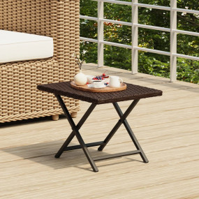 Folding Table Brown PE rattan, powder-coated steel Comp...
