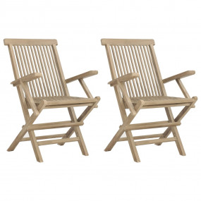 Folding Garden Chair Set of 2 Grey Solid teak wood Adju...