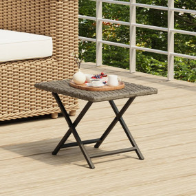 Folding Table Grey PE rattan, powder-coated steel Compa...