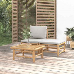 Garden Lounge Set Light grey cushions, Natural bamboo