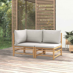 Garden Lounge Set Bamboo with Light Grey Cushions