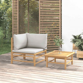 Garden Lounge Set Light gray Bamboo, 100% Polyester fab...
