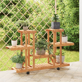 Flower Stand With Wheels Natural Wood Solid Fir Wood St...
