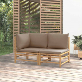 Garden Lounge Set Taupe, Natural Bamboo