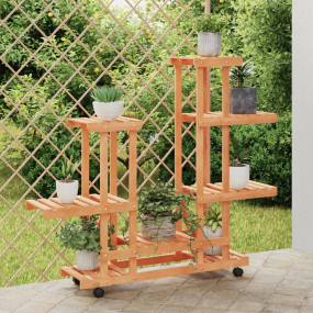 Flower Stand With Wheels Brown Solid Wood Fir Large