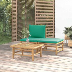 Garden Lounge Set Natural bamboo and green Bamboo and p...