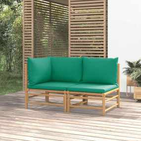 Garden Lounge Set Natural bamboo, Green cushion Bamboo