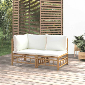 Garden Lounge Set Cream White Bamboo, Fabric (100% Poly...