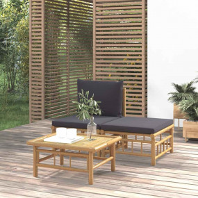 Garden Lounge Set Natural and Dark Grey Bamboo, Polyest...