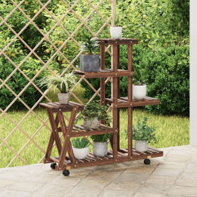 Flower Stand With Wheels Carbonized brown Solid Wood Fi...