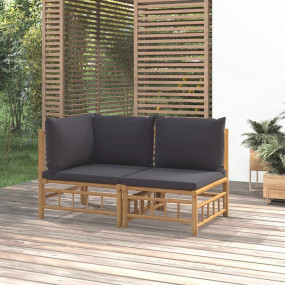 Garden Lounge Set Bamboo with Dark Grey Cushions