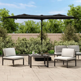 Garden Parasol Black, Dark Grey Polyester, Powder-Coate...
